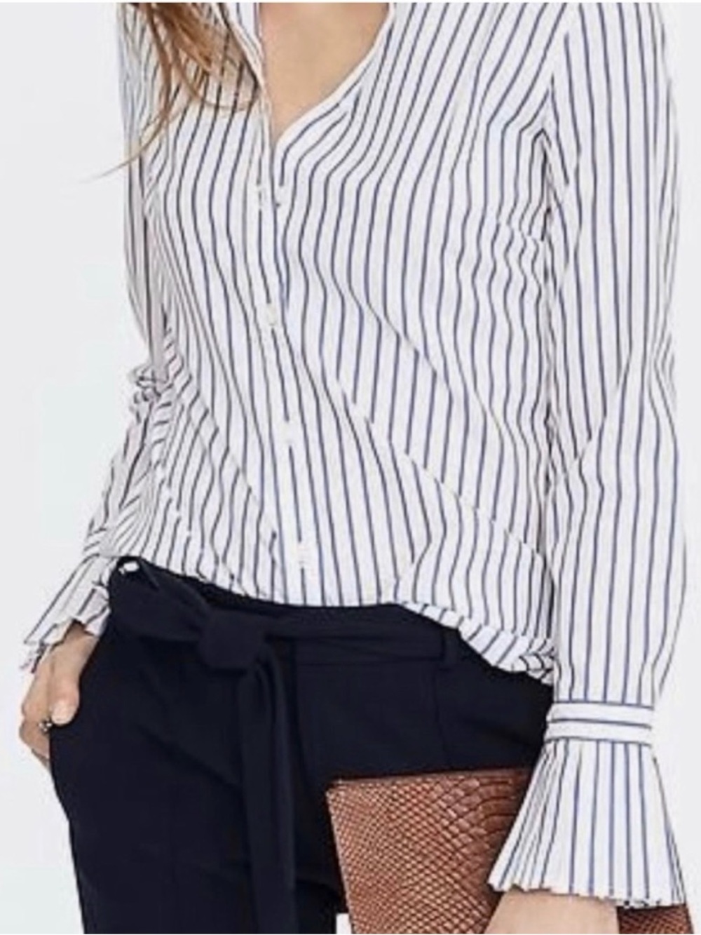 👔 Banana Republic Riley Shirt Blue Stripe Ruffle Cuffs